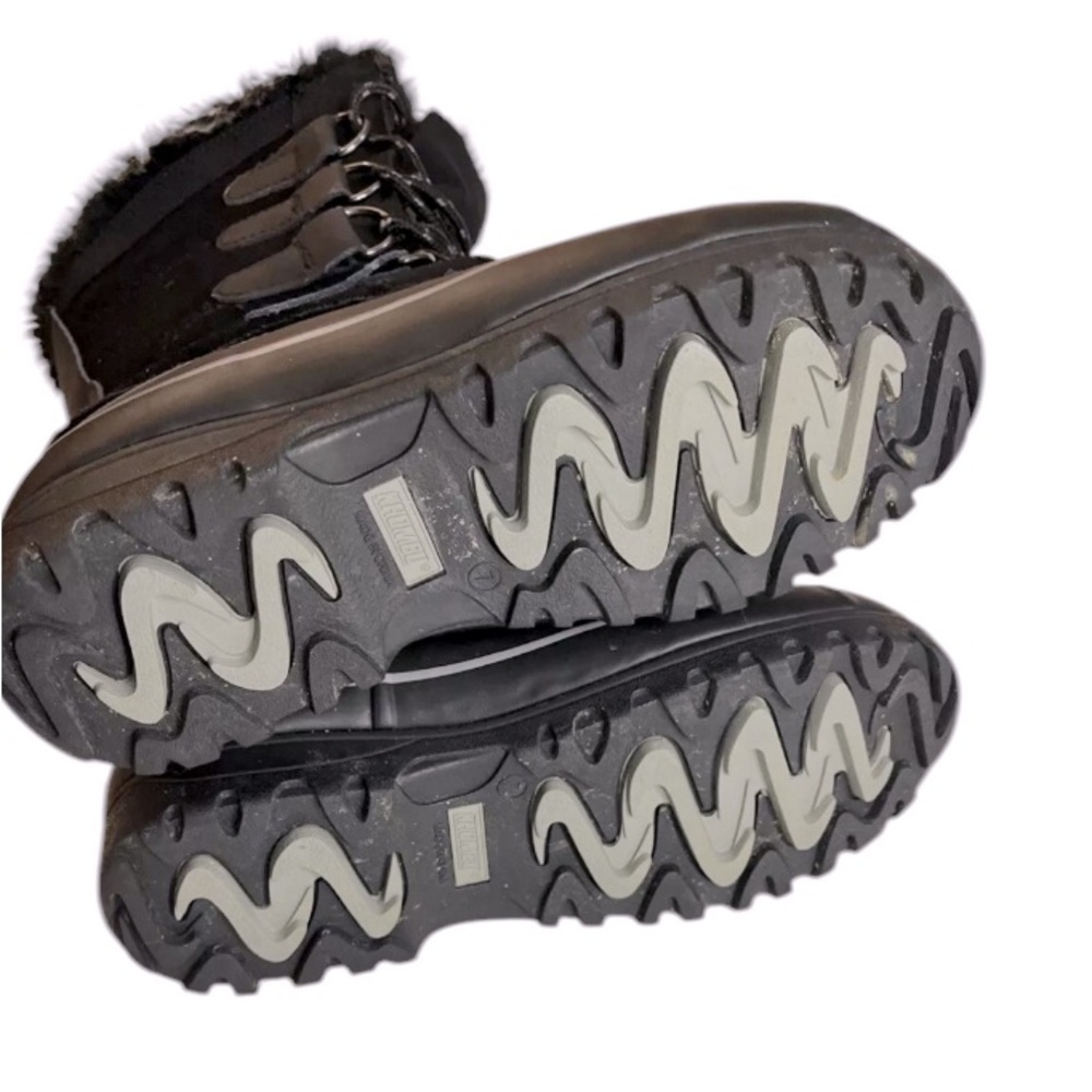 KHOMBU Women's Black Leather Rubber Winter Snow Boots Fleece Lined Mid Calf 7 - Picture 14 of 14